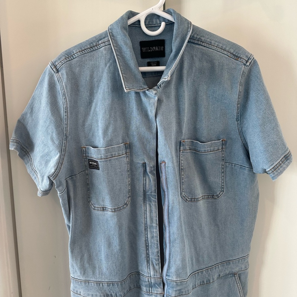 Wild Fang Denim Short Sleeve Jumpsuit